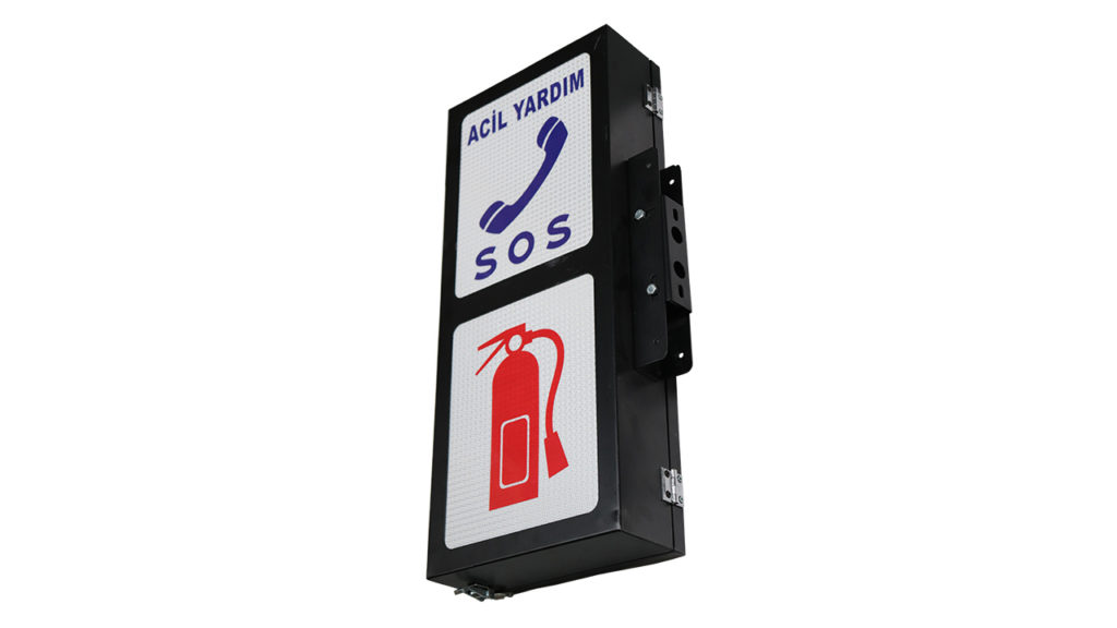 Combined Fire Extinguisher and SOS Sign for Tunnels